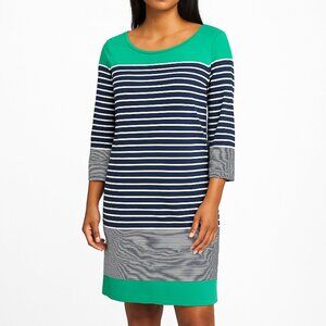 Heyton Striped French Terry Sheath Dress with 3/4 Sleeves